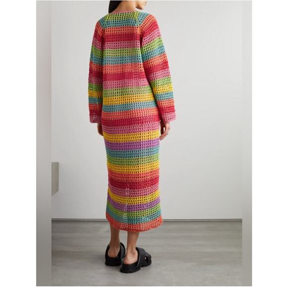 NWOT FARM RIO Striped Multicolor Crochet Dress beaded tassels Cover Up Large - Picture 5 of 16